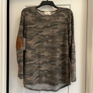 NWT Dress Up top. Size Medium. Patches on elbows.